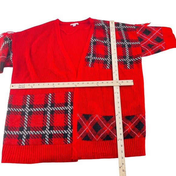 Red & Black Plaid Open Front Cardigan Sweater Plus Size 22/24W Cato - Picture 3 of 5